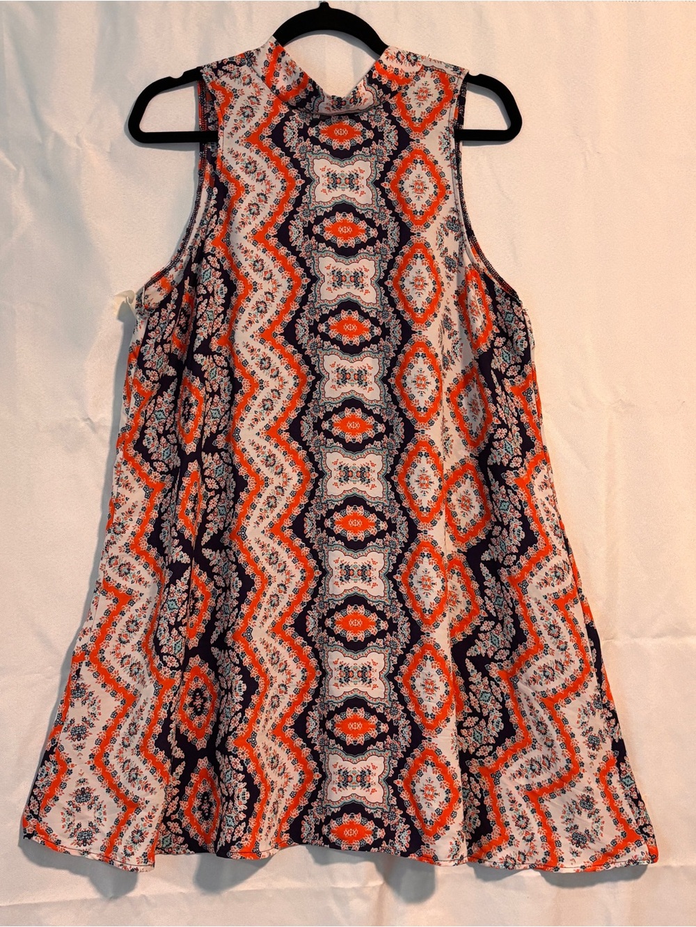 Soprano Orange/Navy Sleeveless Tank Dress ~ Sz L Boho, A Line, Contemporary